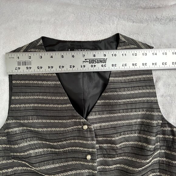 Kasper Petite Womens Striped V-Neck Vest Size 12P Black Gray Button-Front Lined - Picture 6 of 8